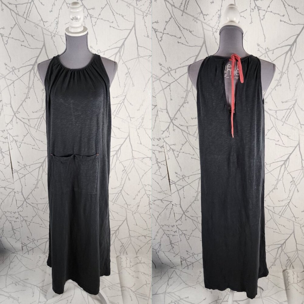 PAN Gray 100% Cotton Tie Keyhole Back Maxi Dress